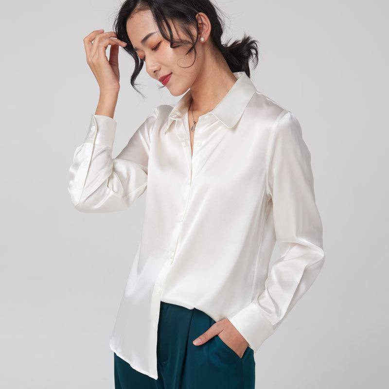 Women's Long Sleeve Silk Button-Down Blouse