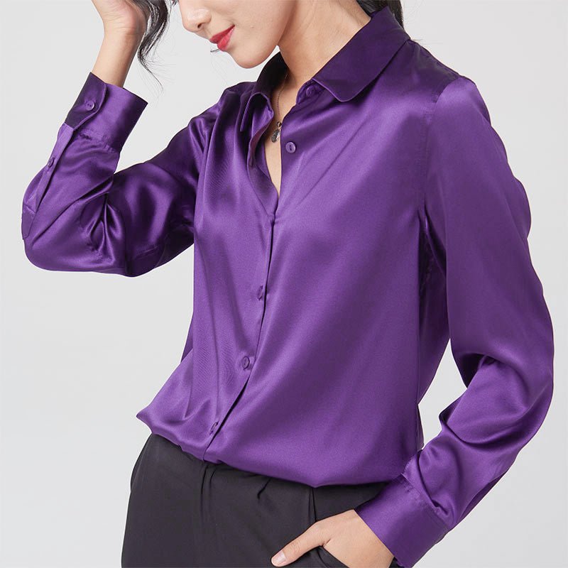 Women's Long Sleeve Silk Button-Down Blouse