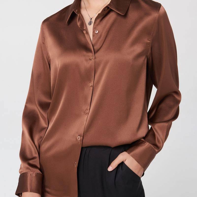 Women's Long Sleeve Silk Button-Down Blouse