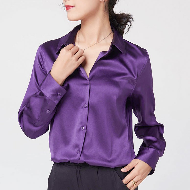 Women's Long Sleeve Silk Button-Down Blouse
