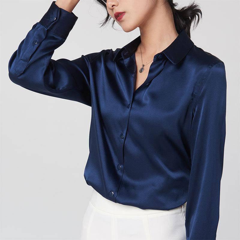 Women's Long Sleeve Silk Button-Down Blouse