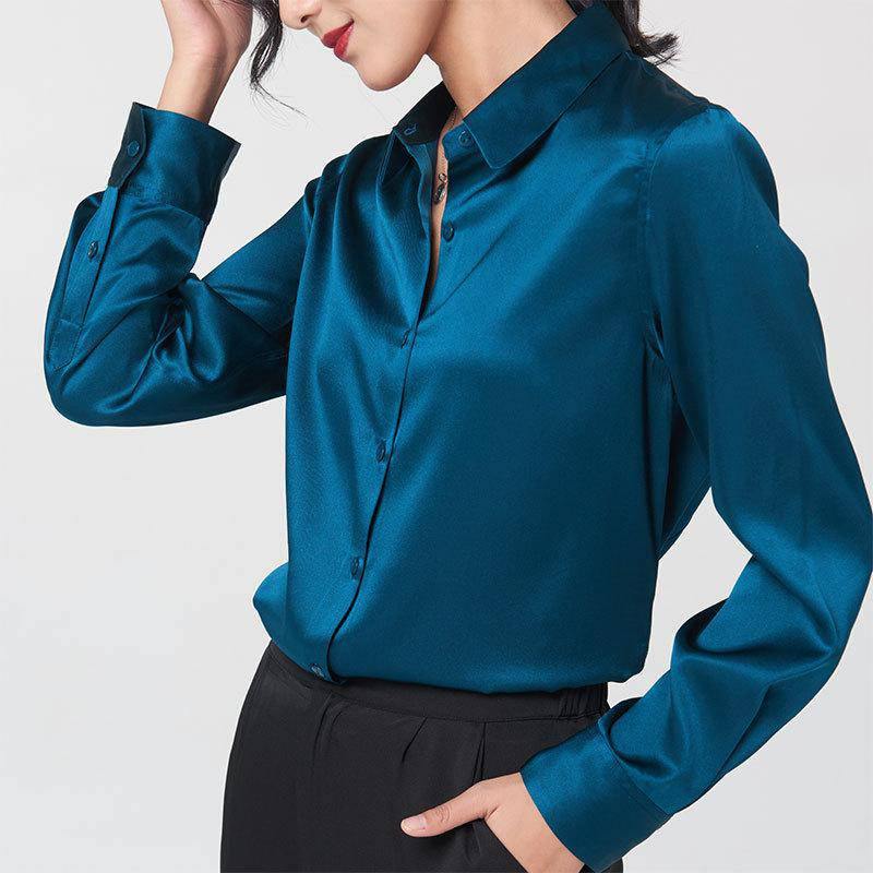 Women's Long Sleeve Silk Button-Down Blouse