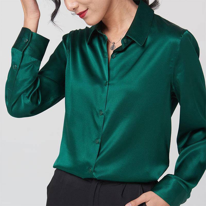Women's Long Sleeve Silk Button-Down Blouse