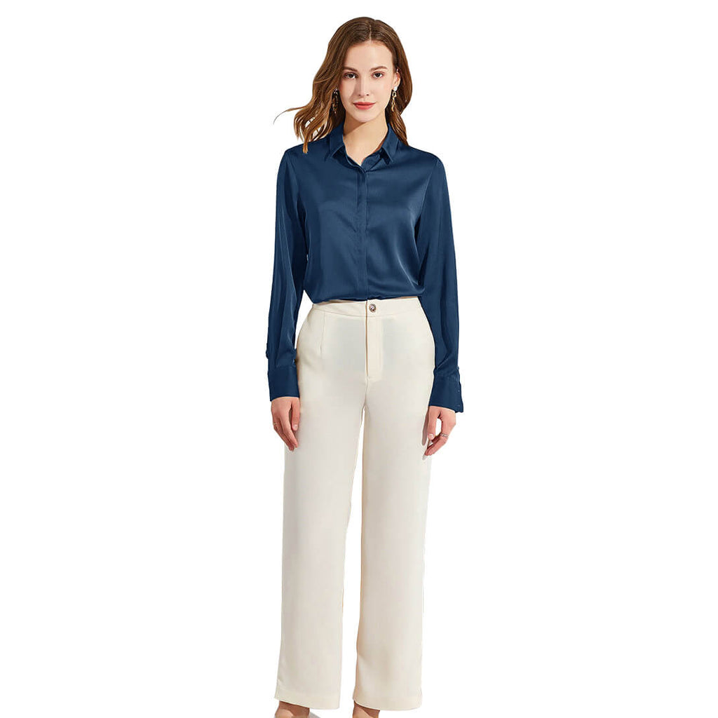 Silk Blouses For Women Long Sleeve Silk Button Shirts