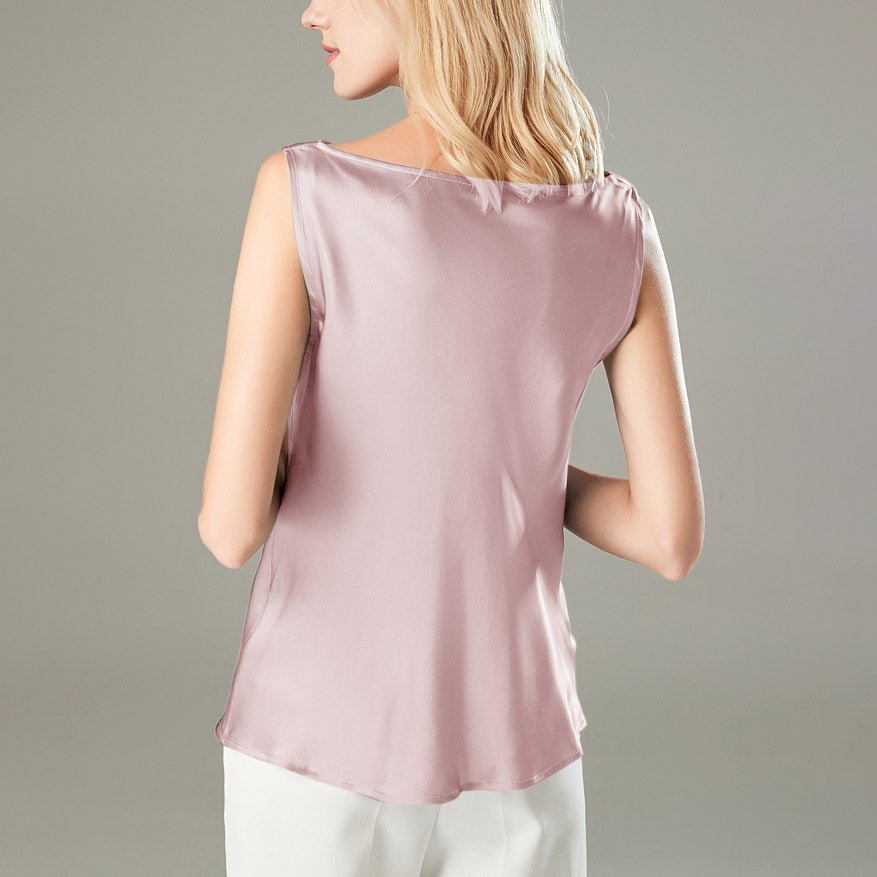 Women's Cowl Neck Silk Tank Top Sleeveless Silk Tanks