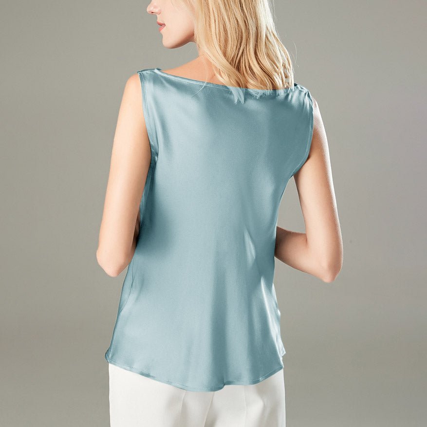 Women's Cowl Neck Silk Tank Top Sleeveless Silk Tanks