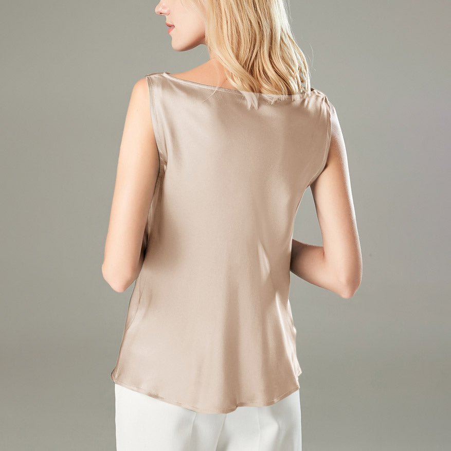 Women's Cowl Neck Silk Tank Top Sleeveless Silk Tanks