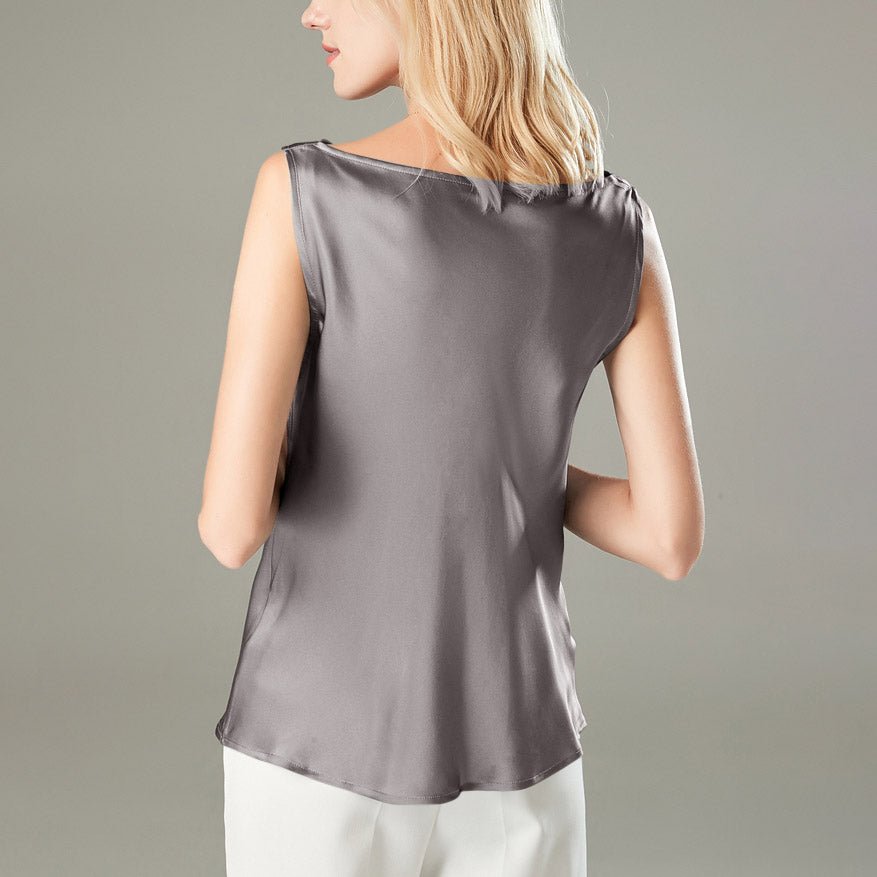 Women's Cowl Neck Silk Tank Top Sleeveless Silk Tanks