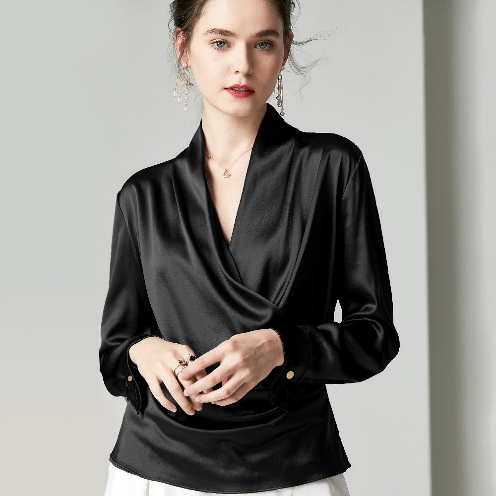 Womens Elegant Silk Blouse 100% Mulberry Silk Long Sleeves Shirts