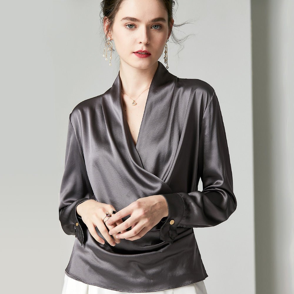 Womens Elegant Silk Blouse 100% Mulberry Silk Long Sleeves Shirts