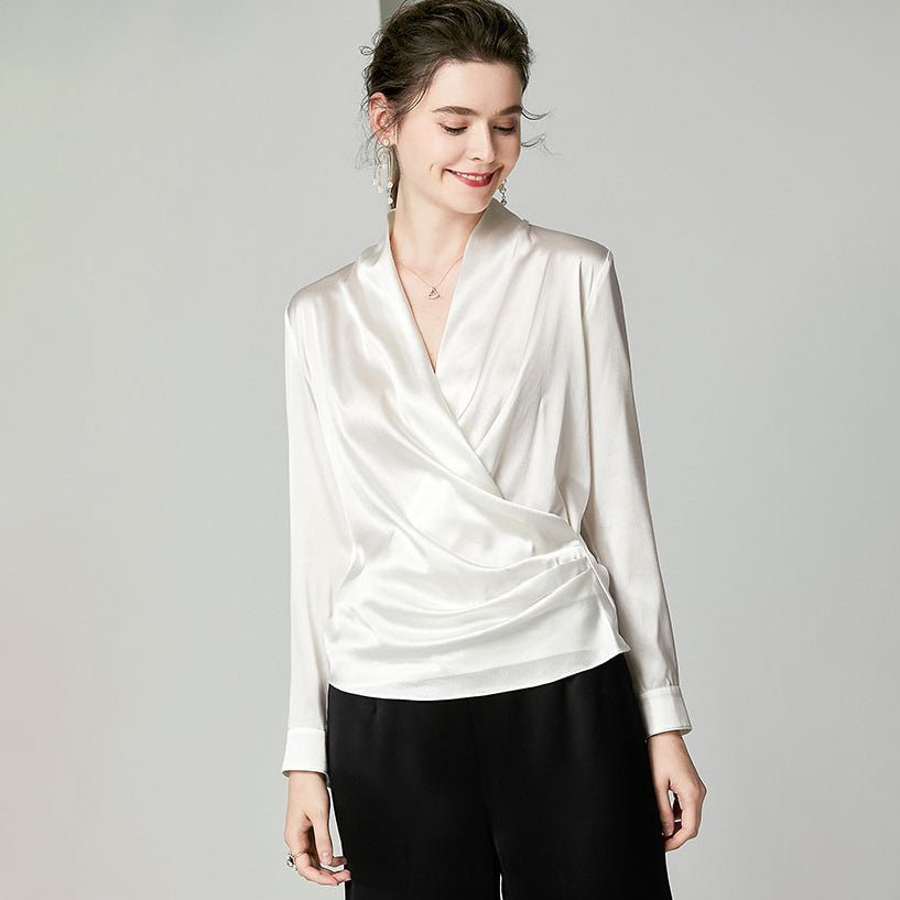 Womens Elegant Silk Blouse 100% Mulberry Silk Long Sleeves Shirts