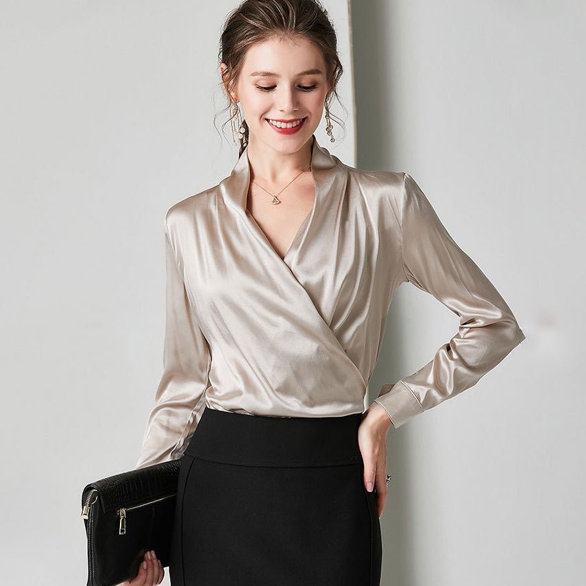 Womens Elegant Silk Blouse 100% Mulberry Silk Long Sleeves Shirts