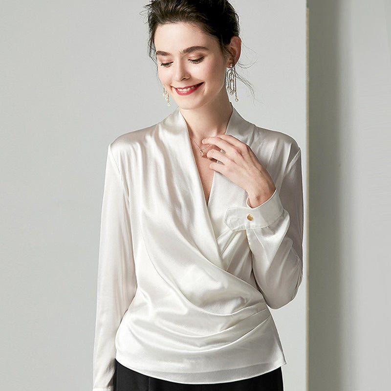 Womens Elegant Silk Blouse 100% Mulberry Silk Long Sleeves Shirts