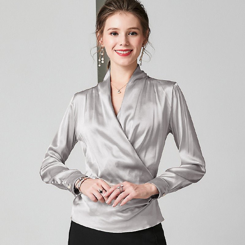 Womens Elegant Silk Blouse 100% Mulberry Silk Long Sleeves Shirts