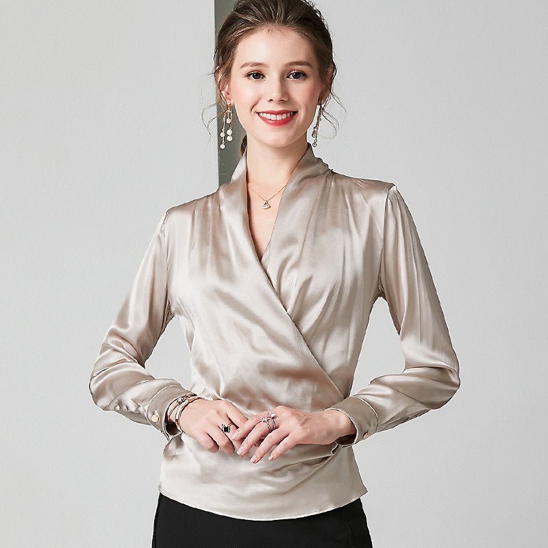 Womens Elegant Silk Blouse 100% Mulberry Silk Long Sleeves Shirts
