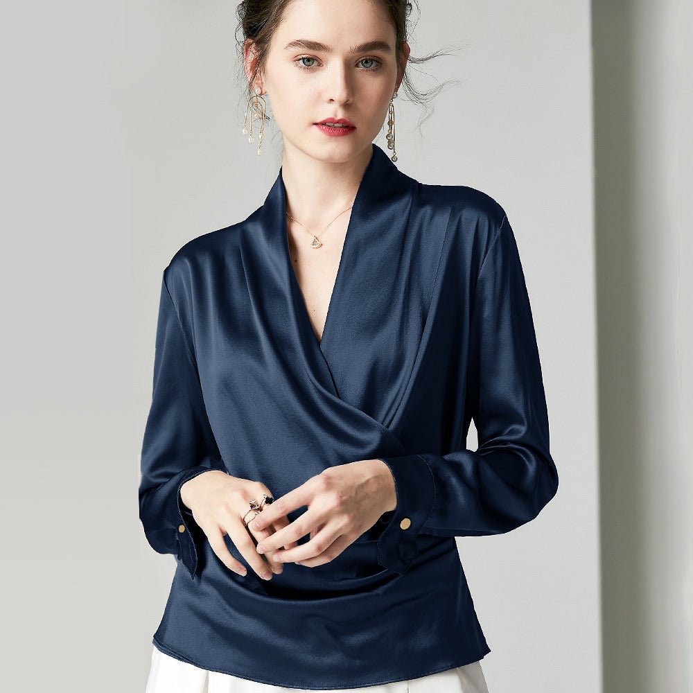 Womens Elegant Silk Blouse 100% Mulberry Silk Long Sleeves Shirts