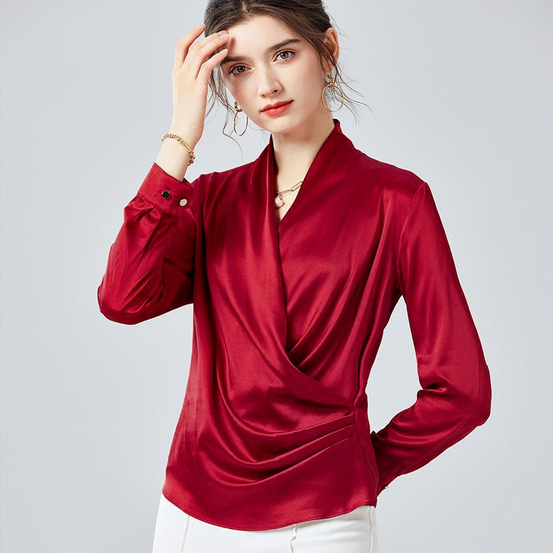 Womens Elegant Silk Blouse 100% Mulberry Silk Long Sleeves Shirts
