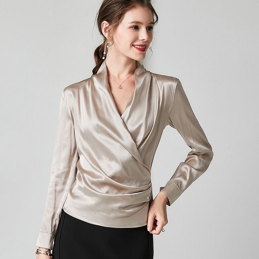 Womens Elegant Silk Blouse 100% Mulberry Silk Long Sleeves Shirts