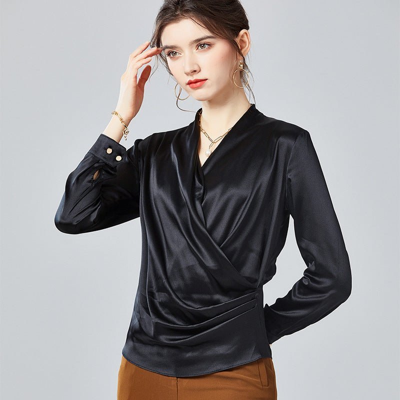 Womens Elegant Silk Blouse 100% Mulberry Silk Long Sleeves Shirts