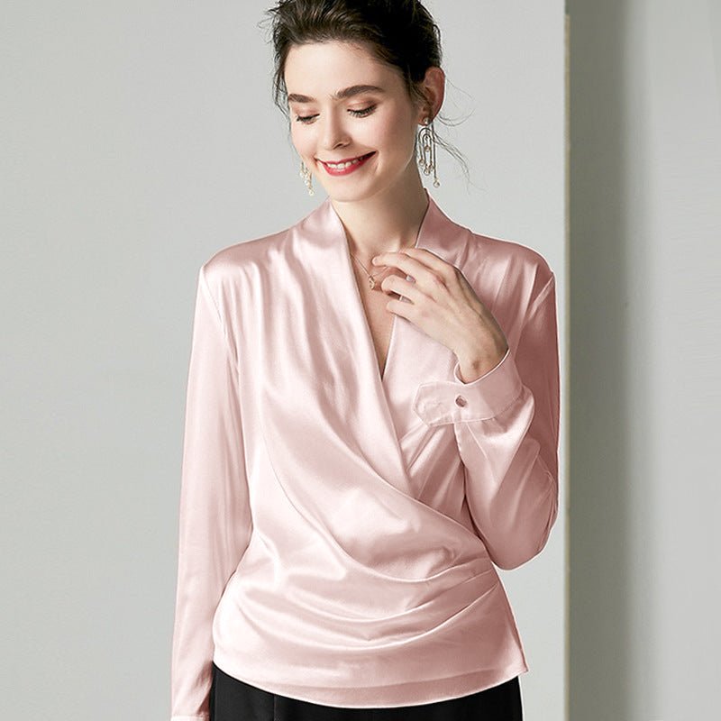 Womens Elegant Silk Blouse 100% Mulberry Silk Long Sleeves Shirts