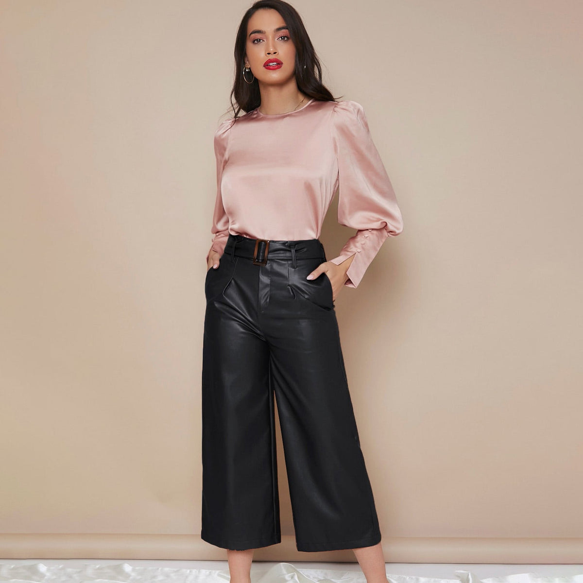 Women's Lantern Sleeve Silk Blouse Long Silk Shirt