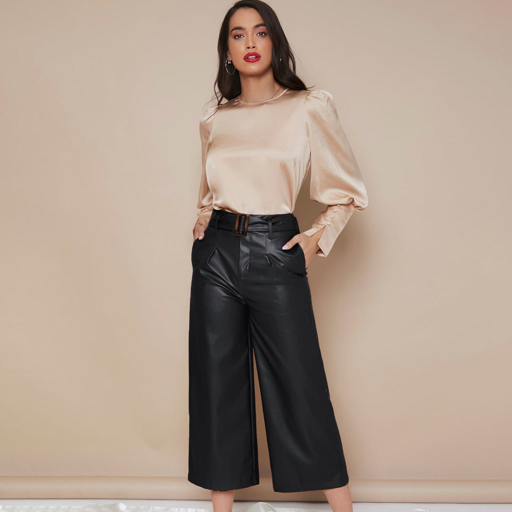 Women's Lantern Sleeve Silk Blouse Long Silk Shirt