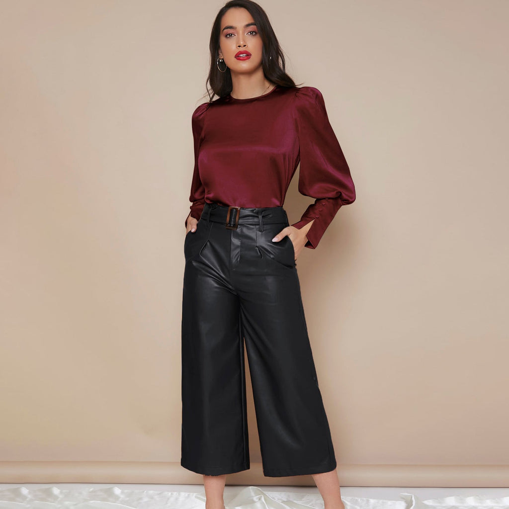 Women's Lantern Sleeve Silk Blouse Long Silk Shirt