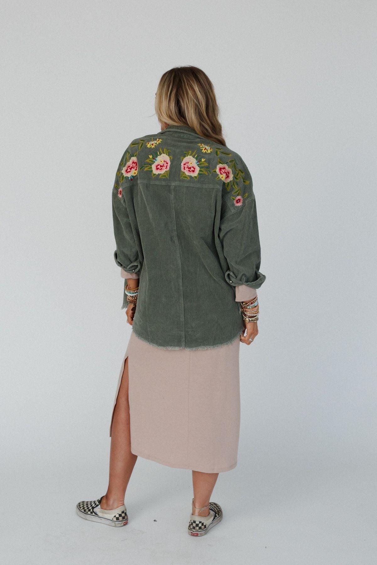 Gardener Embroidered Button Down Top - Olive
